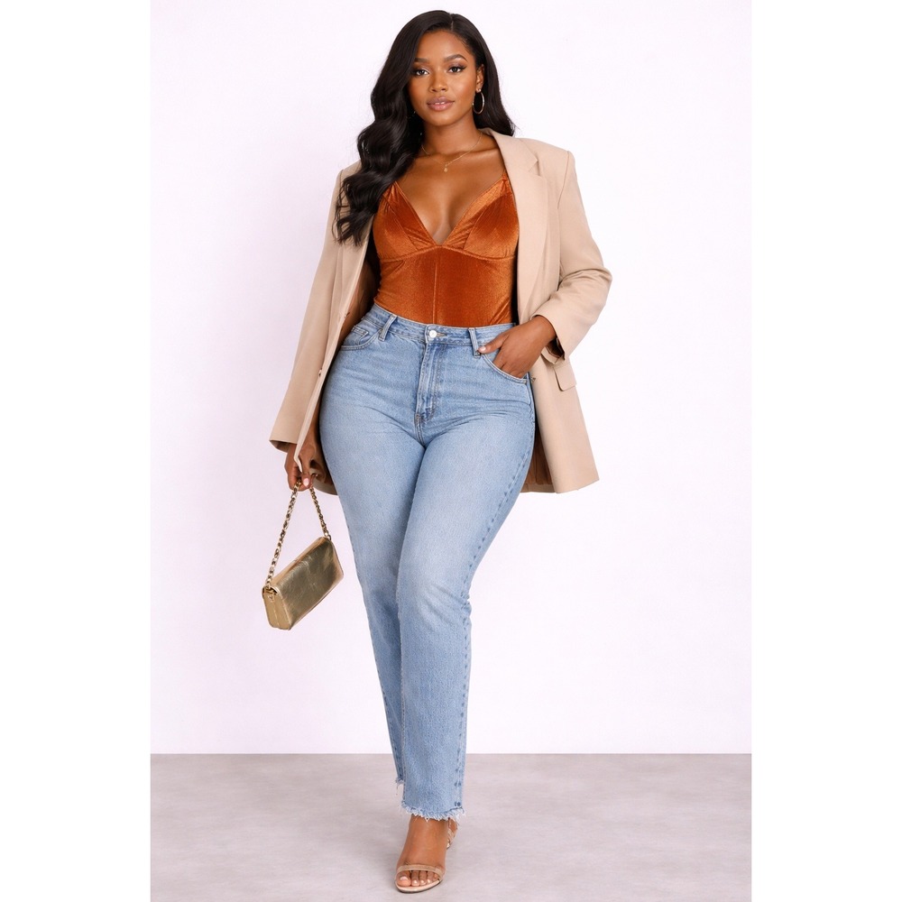 Out From Under Copper Ribbed Velvet Bodysuit Medium‎ V Neck Sexy Going Out Top